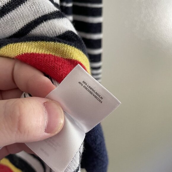 Anne Klein Women M White/Blue/Red Striped Linen Blend V-Neck 3/4 Sleeve Sweater - Picture 9 of 10